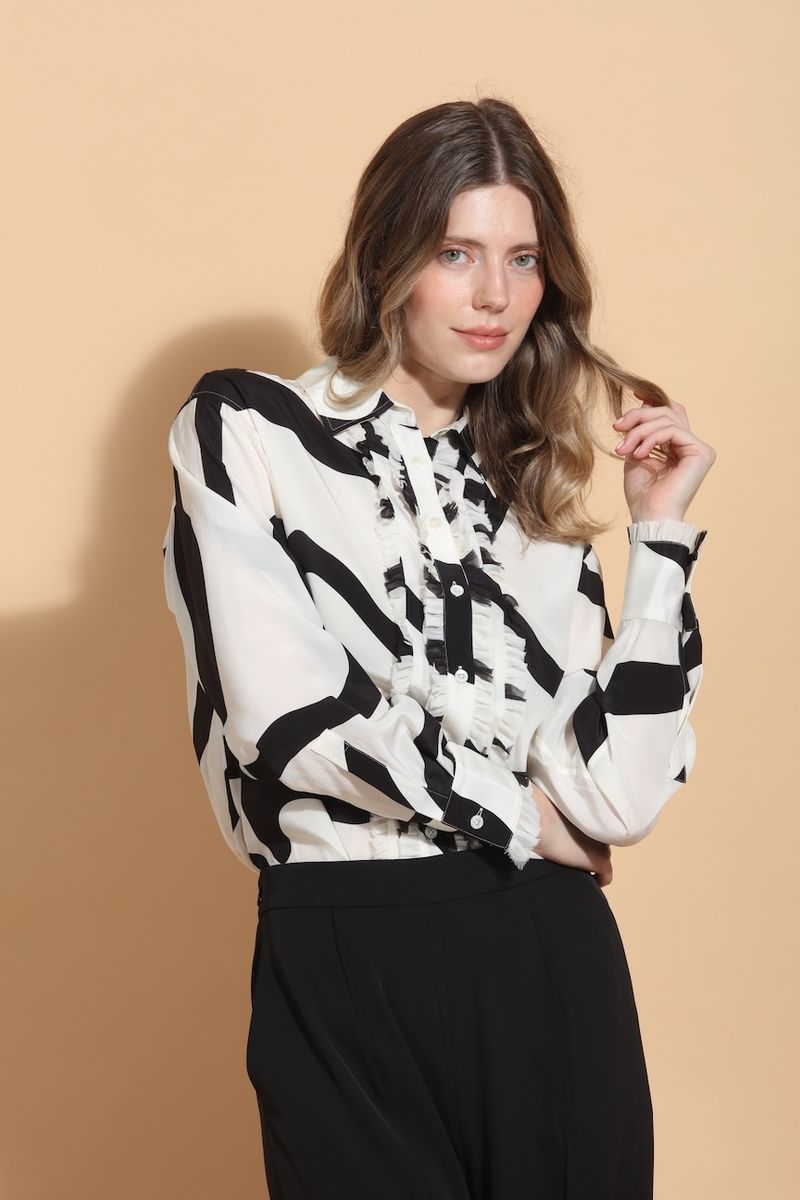 PRINTED BLOUSE W/ FRILL TRIM B762