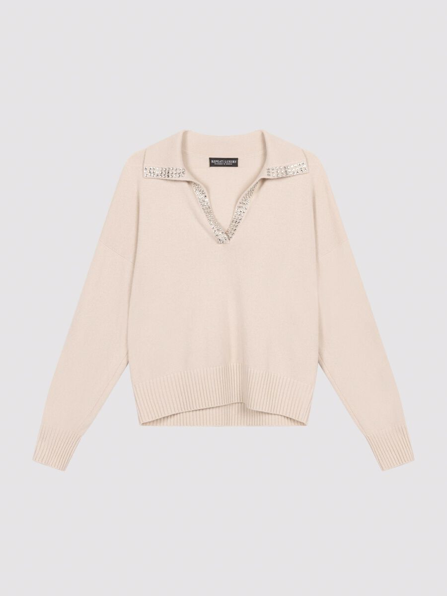 CASHMERE SWEATER W/ PEARL TRIM 103598