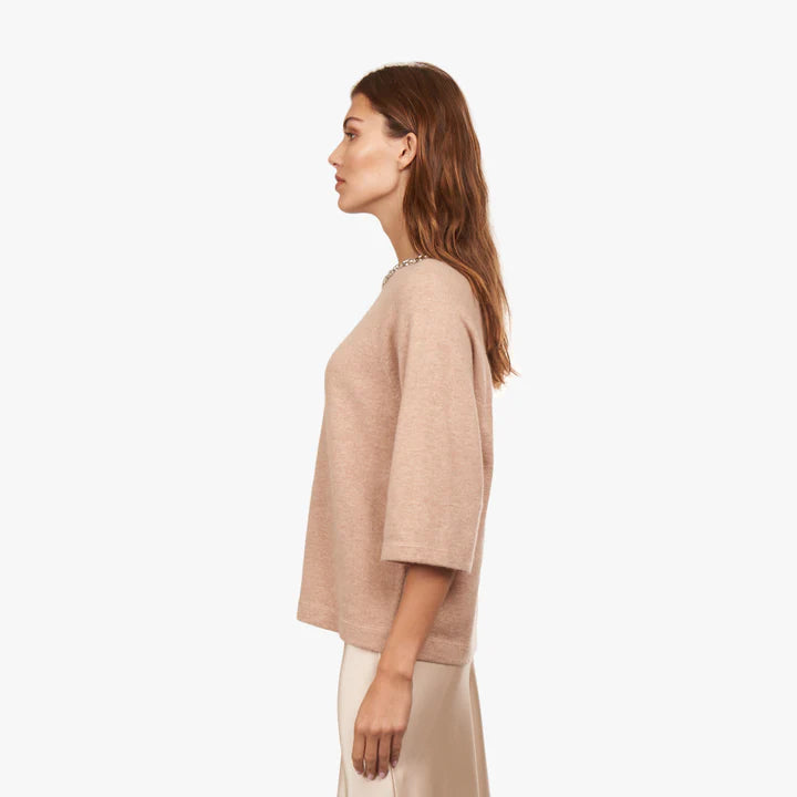 OVERSIZED TEE W/ RHINESTONE TRIM R14069