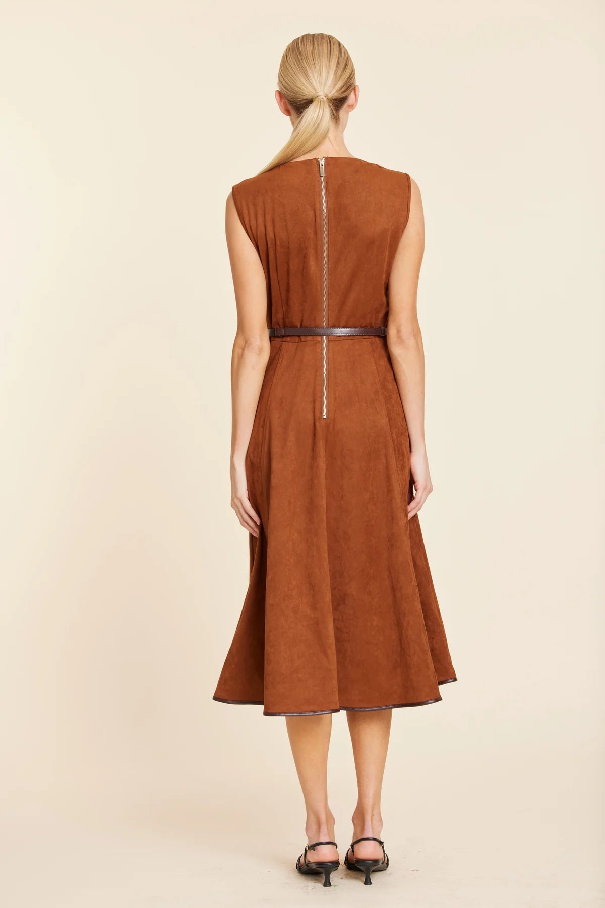 FAUX SUEDE BELTED MIDI DRESS 371