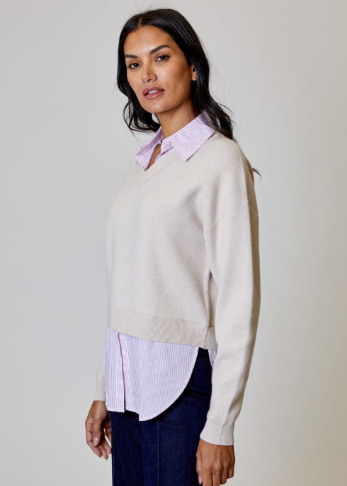 V NECK SWEATER W/ BLOUSE BQY0212012