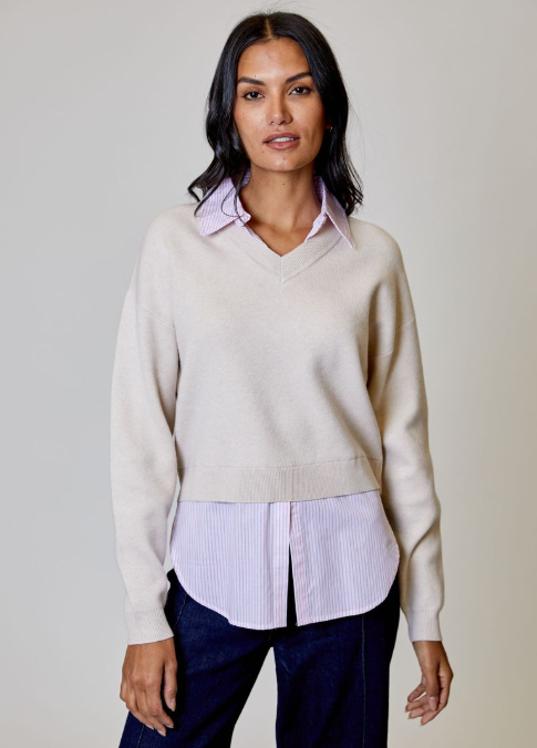 V NECK SWEATER W/ BLOUSE BQY0212012