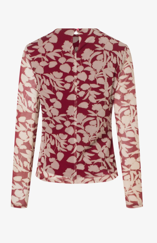 PRINTED MESH SHIRRED LONG SLEEVE F25MH2014