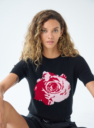 CROPPED S/S ROSE CREW R14620