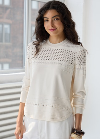 POINTELLE STITCH SHIRTTAIL CREW PCE14583