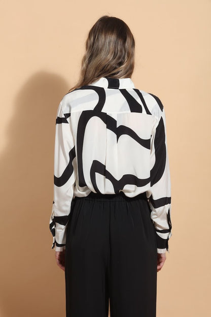 PRINTED BLOUSE W/ FRILL TRIM B762