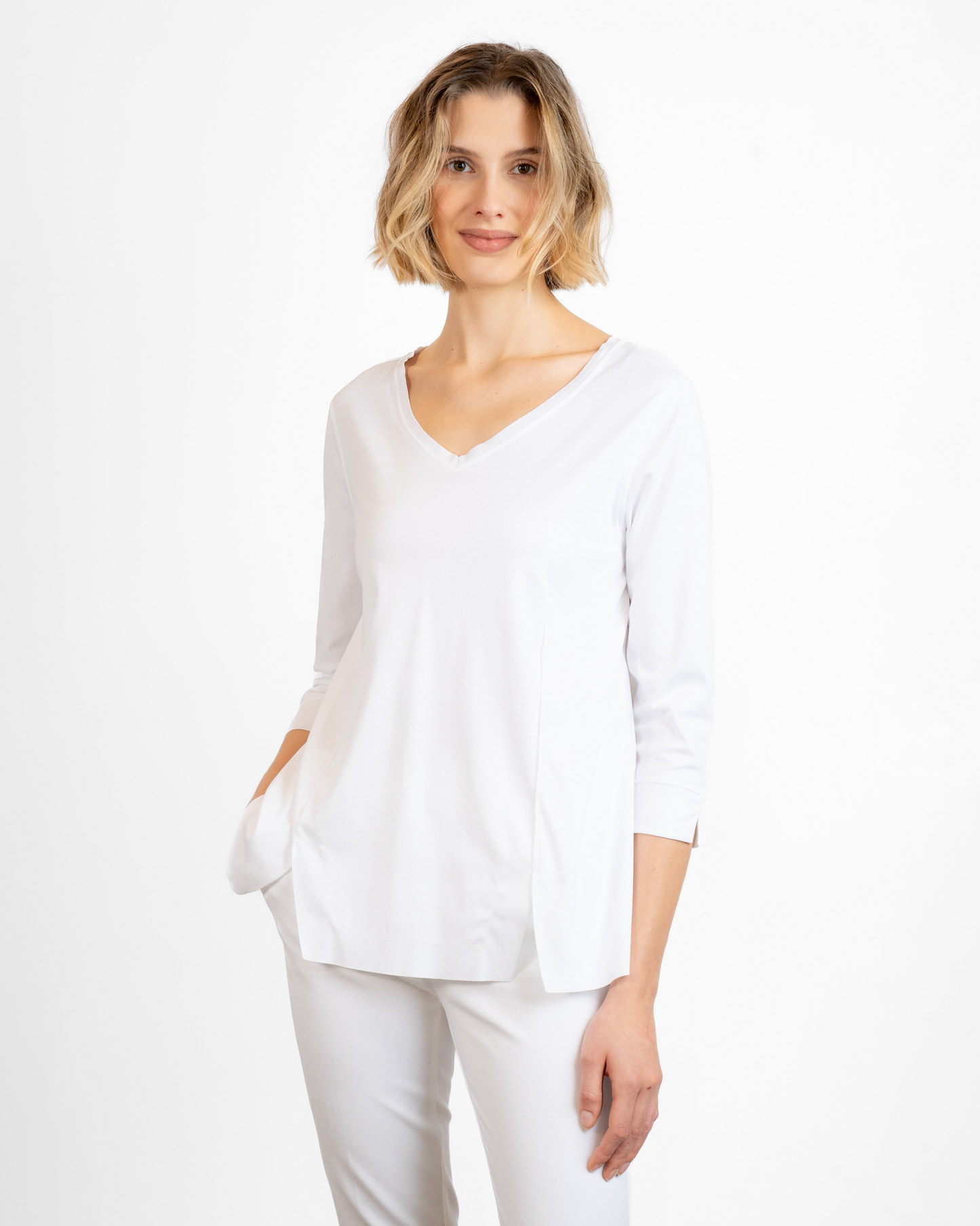 V NECK 3/4 SLEEVE TEE SHIRT SS1001-545