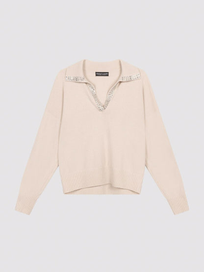 CASHMERE SWEATER W/ PEARL TRIM 103598