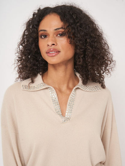 CASHMERE SWEATER W/ PEARL TRIM 103598