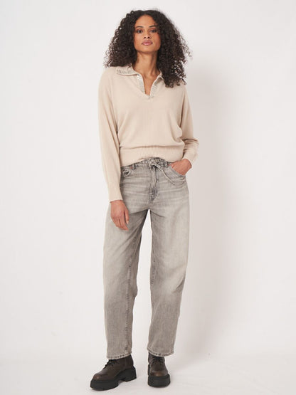 CASHMERE SWEATER W/ PEARL TRIM 103598