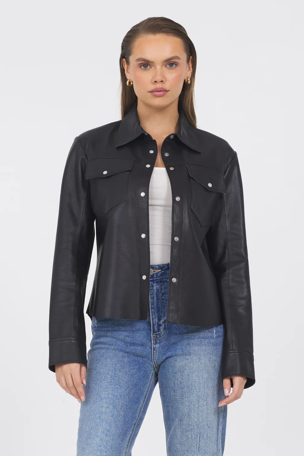 ROWAN BLACK LEATHER SHIRT JACKET 586T401