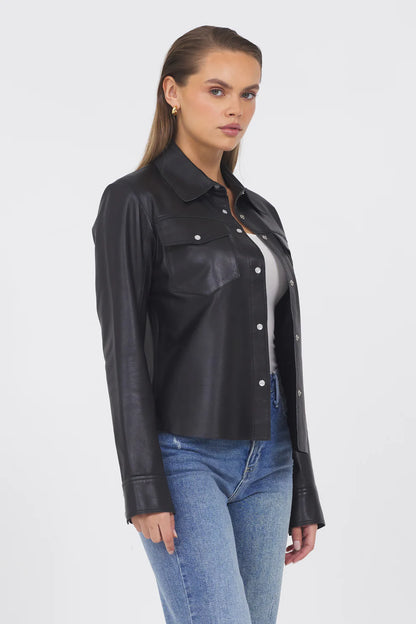 ROWAN BLACK LEATHER SHIRT JACKET 586T401