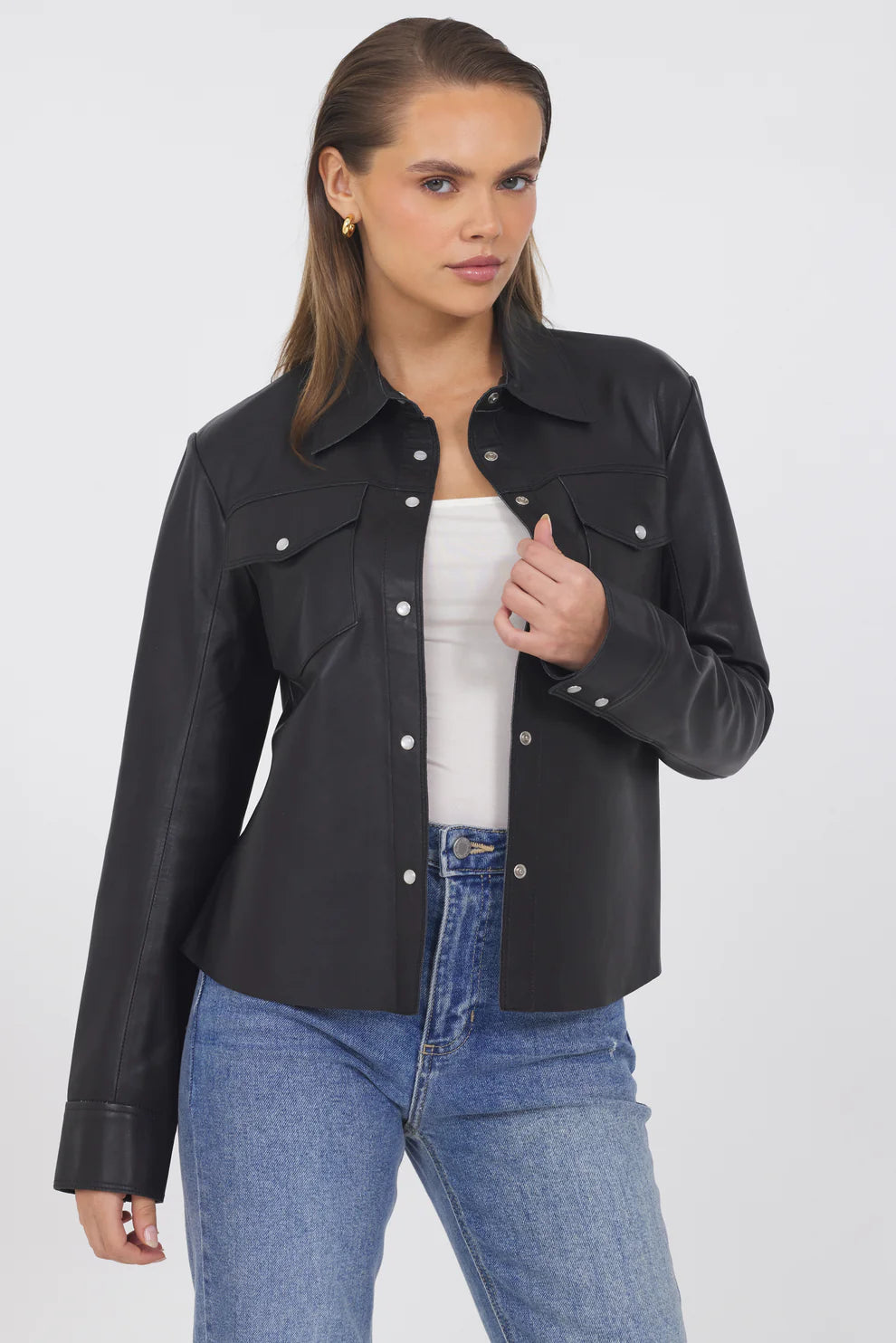 ROWAN BLACK LEATHER SHIRT JACKET 586T401