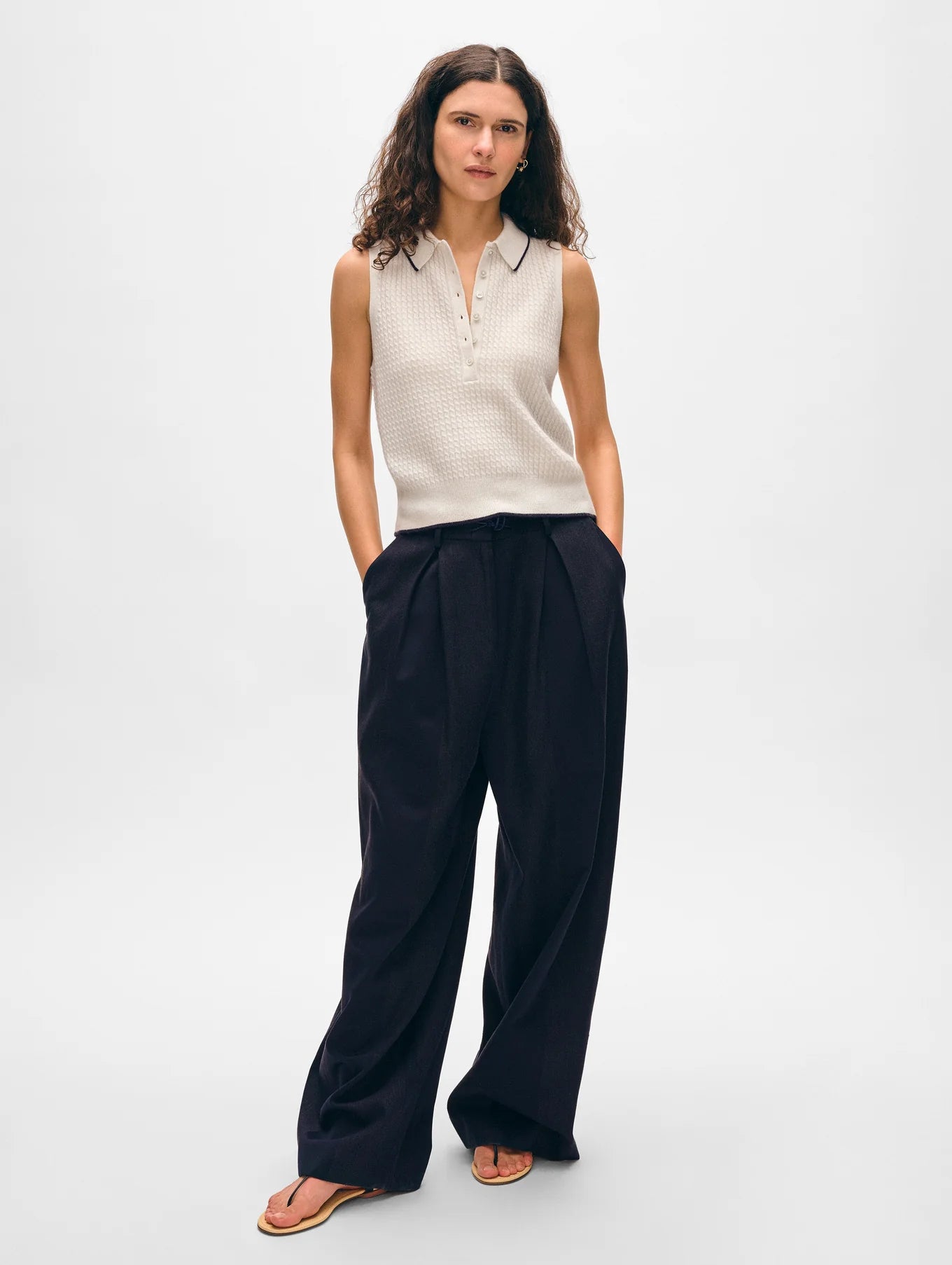 CASHMERE CABLE SLEEVELESS POLO 21304