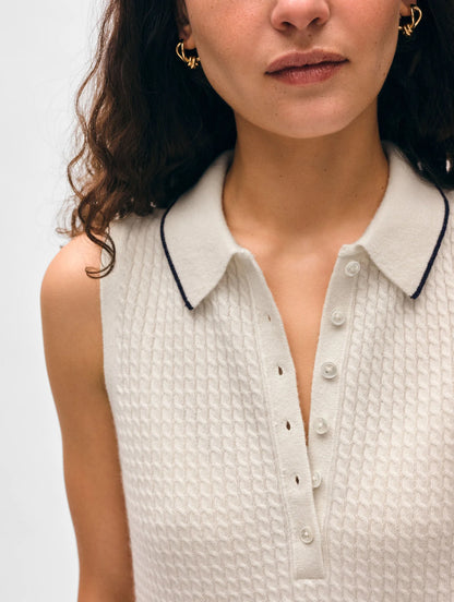 CASHMERE CABLE SLEEVELESS POLO 21304