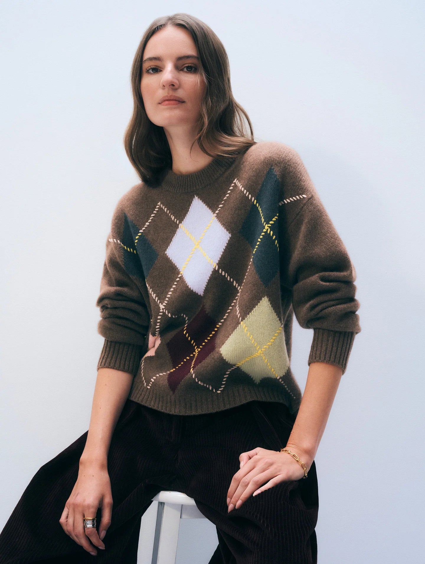 CASHMERE ARGYLE CREW 21420