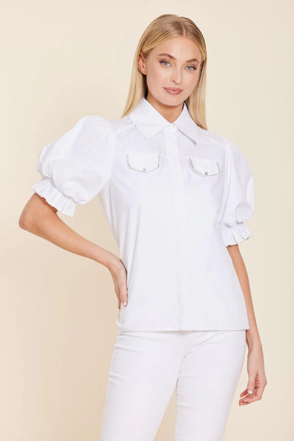 POPLIN RHINESTONE POCKET TOP 233