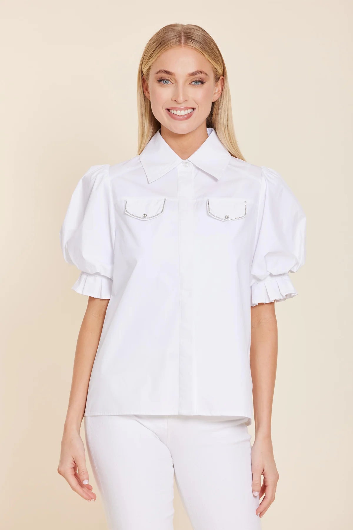 POPLIN RHINESTONE POCKET TOP 233