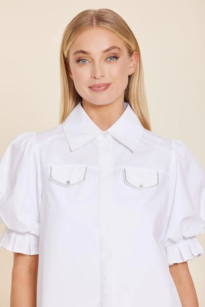 POPLIN RHINESTONE POCKET TOP 233