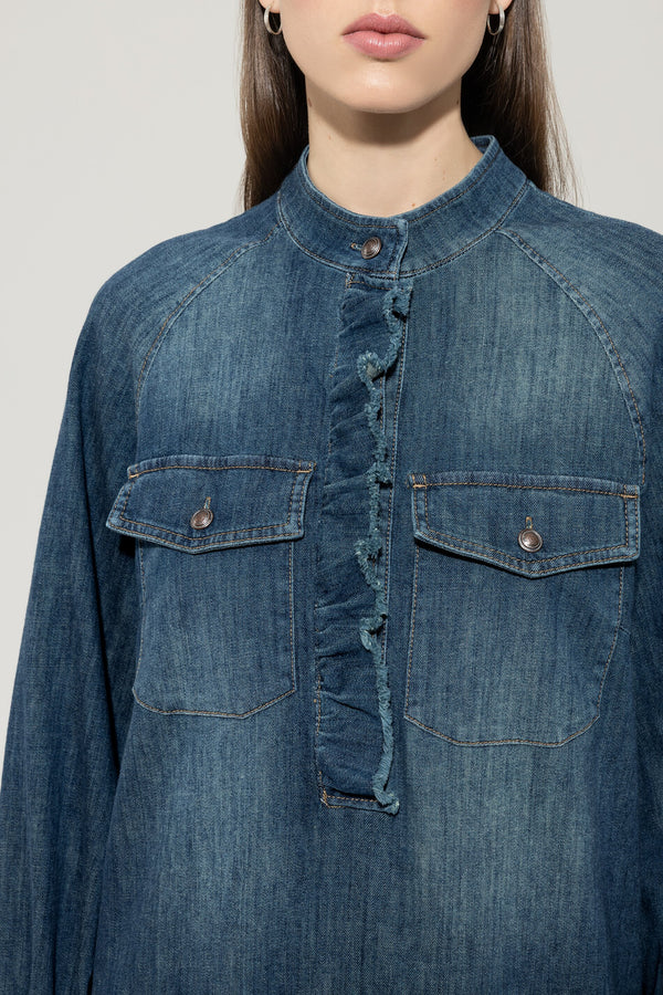 DENIM DRESS WITH RUFFLE 728606