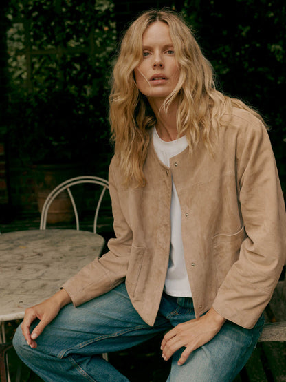 SUEDE JACKET W/ ROUND COLLAR 800247
