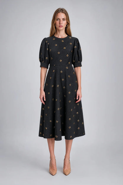 PUFF SLEEVE MIDI DRESS 91C80103