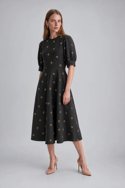 PUFF SLEEVE MIDI DRESS 91C80103