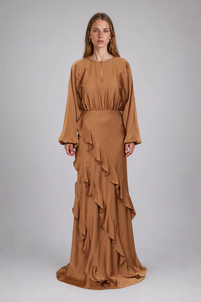 RUFFLED SATIN GOWN 91G80113