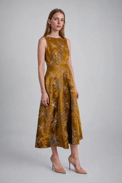 FLORAL JACQUARD SLEEVELESS DRESS 91G80126