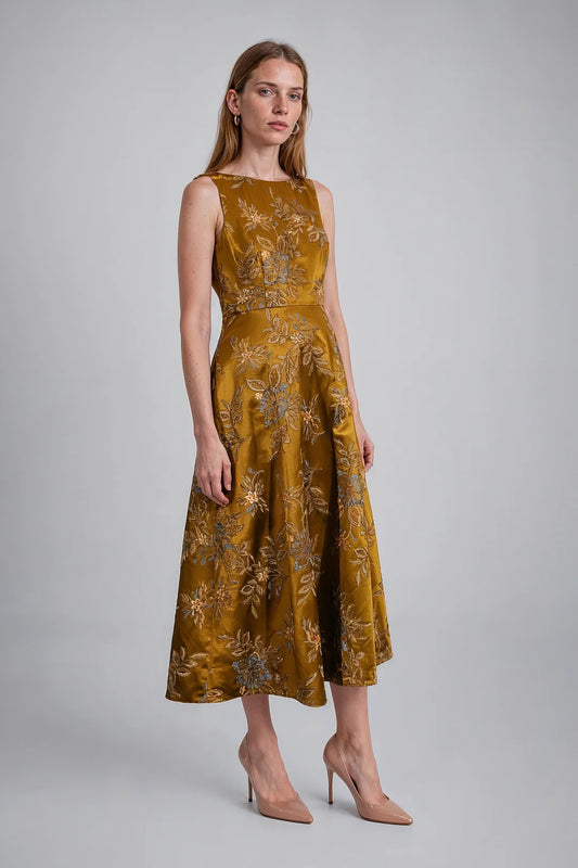 FLORAL JACQUARD SLEEVELESS DRESS 91G80126