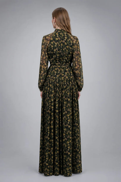 FLORAL HIGH NECK BELTED GOWN 91G8048X