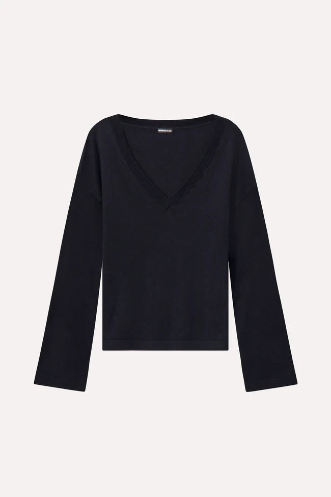 COTTON CASHMERE WIDE V NECK SWEATER 9305