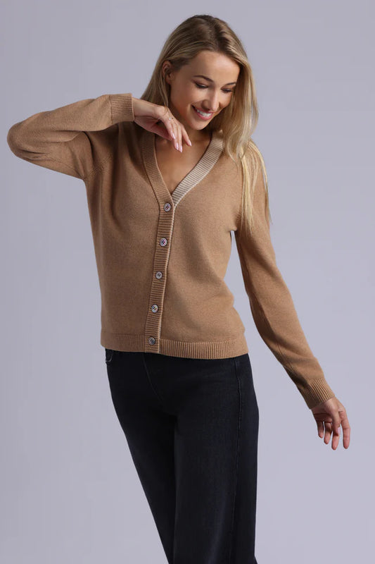 V NECK CARDIGAN W/ CONTRAST PLACKET 94195