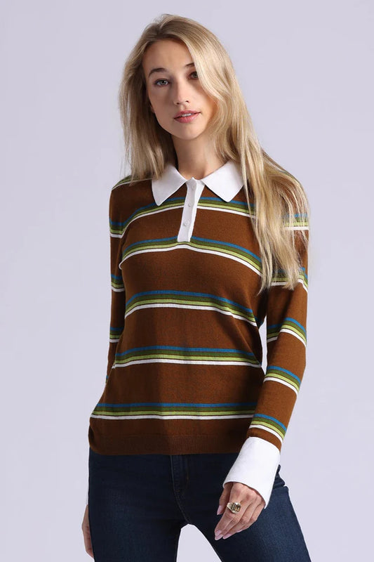 STRIPED LONG SLEEVE COLLARED POLO 9441