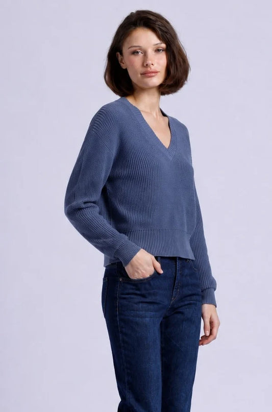 COTTON SHAKER LONG SLEEVE V-NECK 99202