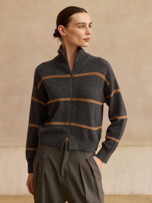 CONTRAST ZIP CASHMERE SWEATER PLT3779