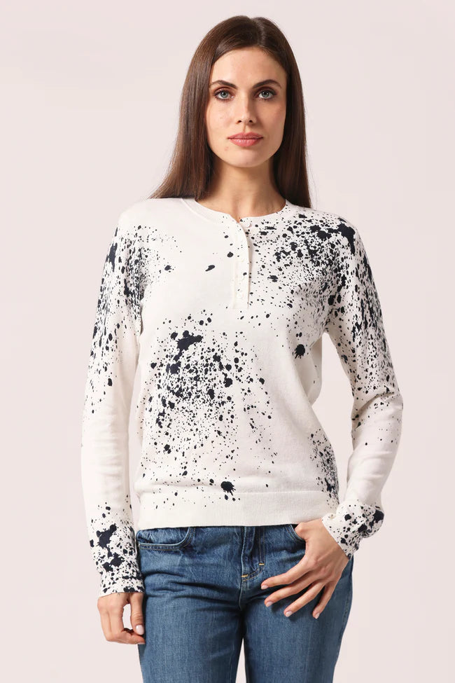 COTTON CASHMERE PAINT SPLATTER HENLEY 9483
