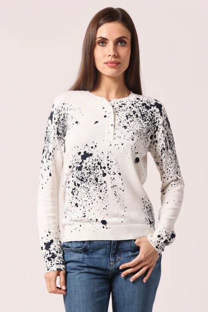 COTTON CASHMERE PAINT SPLATTER HENLEY 9483