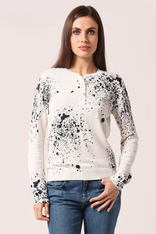 COTTON CASHMERE PAINT SPLATTER HENLEY 9483
