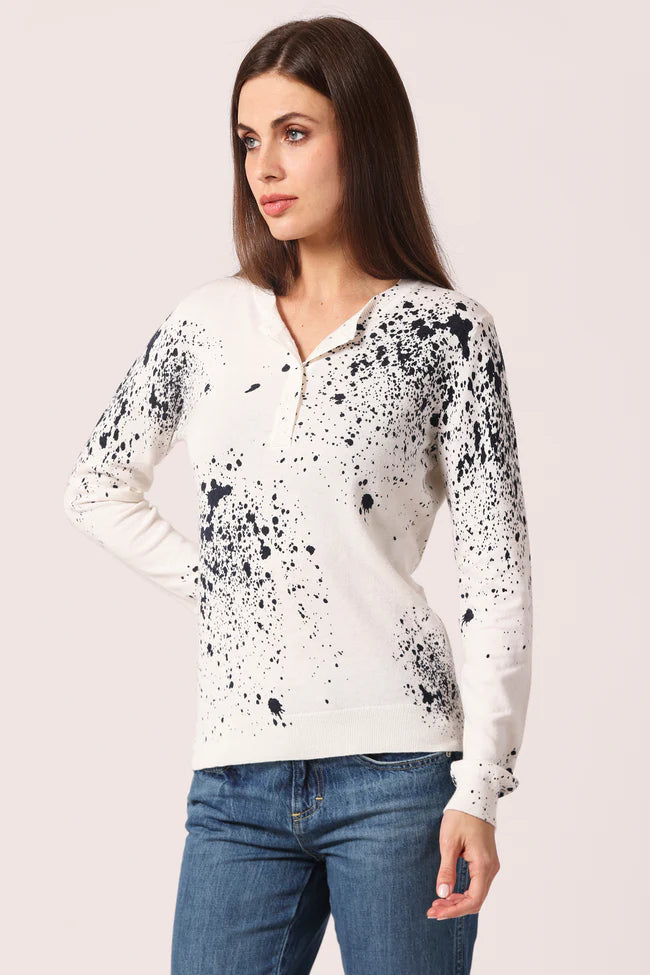 COTTON CASHMERE PAINT SPLATTER HENLEY 9483