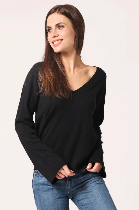 COTTON CASHMERE WIDE V NECK SWEATER 9305
