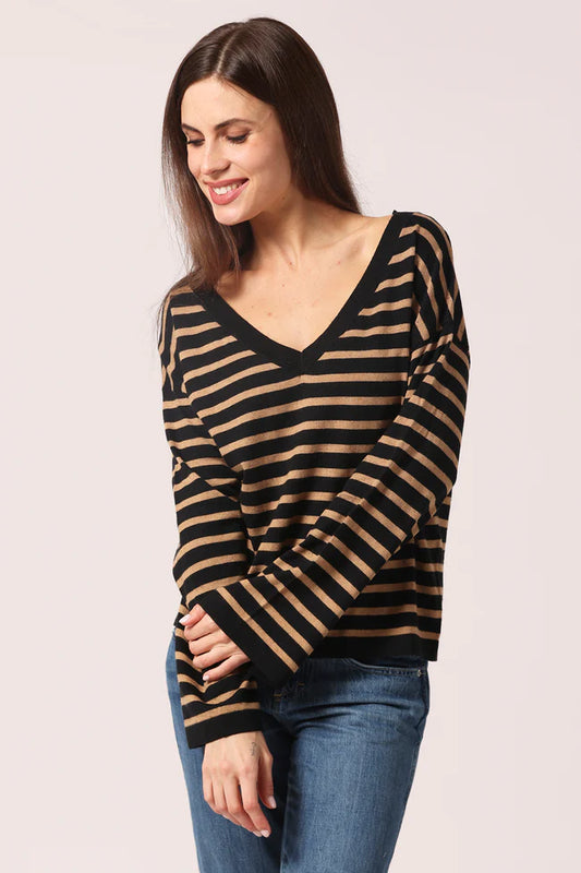 STRIPED WIDE V NECK 9306