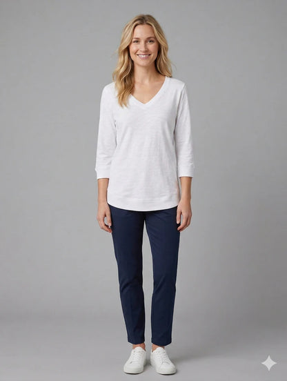 3/4 SLEEVE  V-NECK TEE W/ RIB TRIM 61687