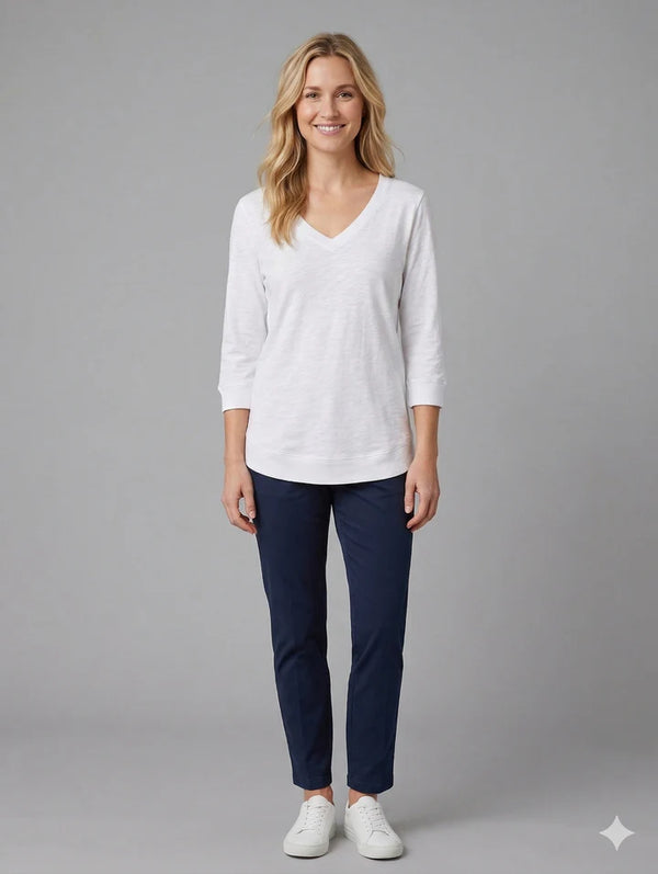 3/4 SLEEVE  V-NECK TEE W/ RIB TRIM 61687