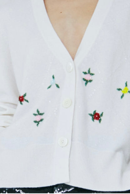 HAND BEADED DIAMOND & FLOWER V NECK R13591