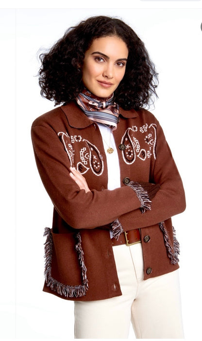 BANDANA JACQUARD JACKET W/ FRINGE 52062