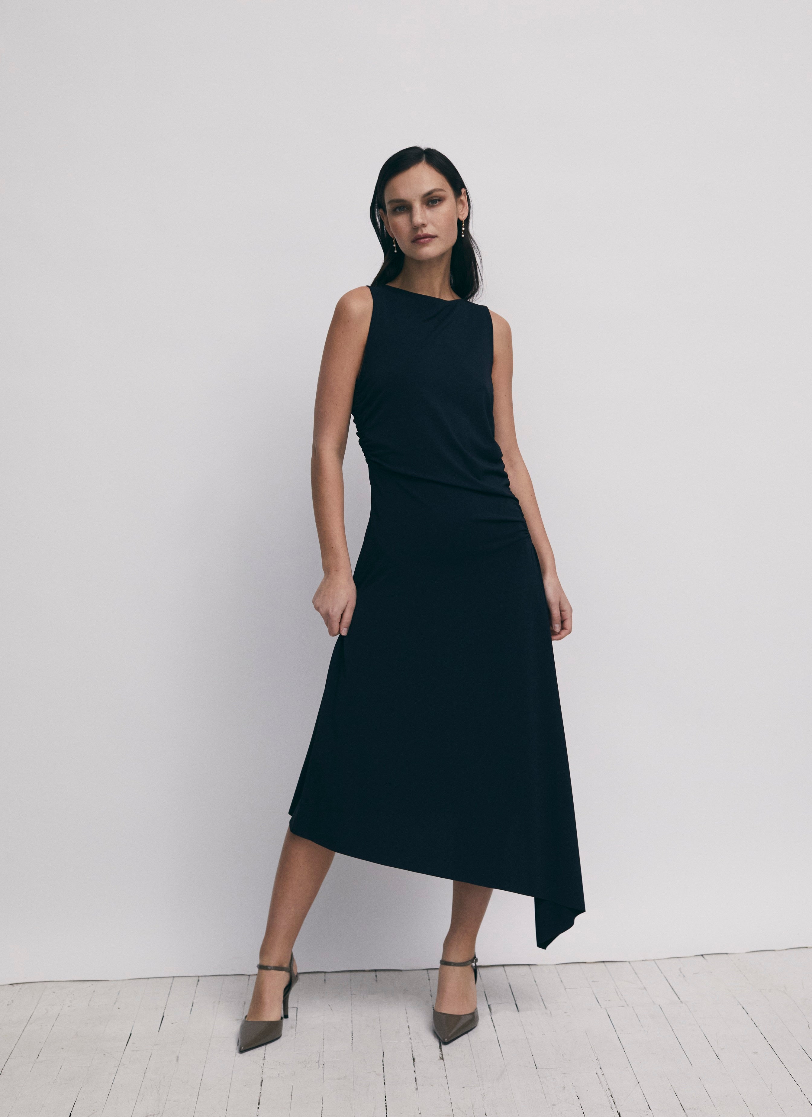 ☆スマーフ☆ MEDI ADJUST SHELLY GATHER DRES Side Halter Midi Dress from Grade and Gather - J Marcel