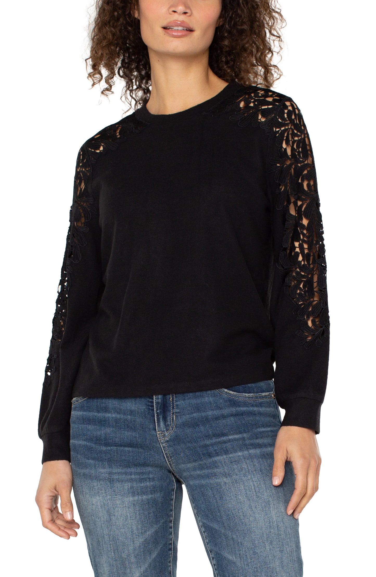 LACE INSET CREWNECK SWEATER LM8H89KN20