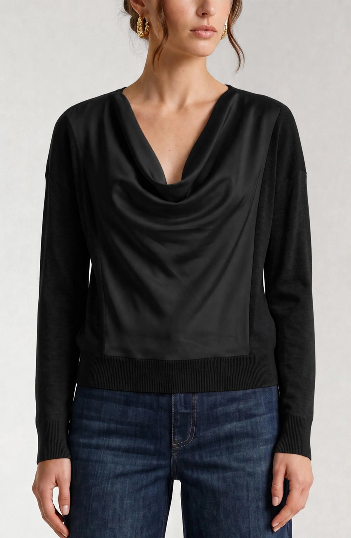 LONG SLEEVE DRAPE NECK SWEATER LM8M14WF20