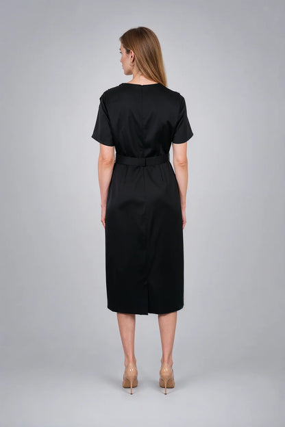 EMBELLISHED SHOULDER SATIN MIDI 91C8011